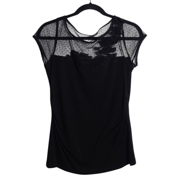 WHITE HOUSE BLACK MARKET Sheer Shoulder Swiss Dot w/ Abstract Design Top Size S - Picture 1 of 12
